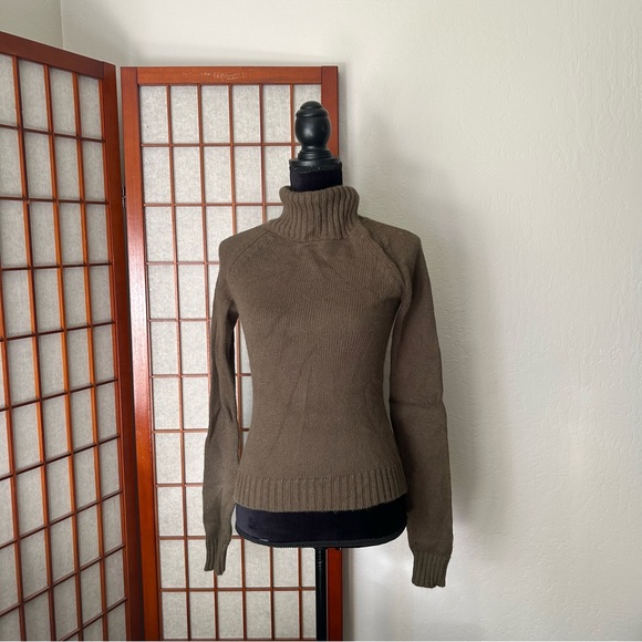 Olive Green Asymmetrical Turtleneck Sweater - Picture 4 of 16